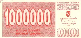 Bosnia and Herzegovina 1,000,000 Dinara, 1994 P-33 obverse